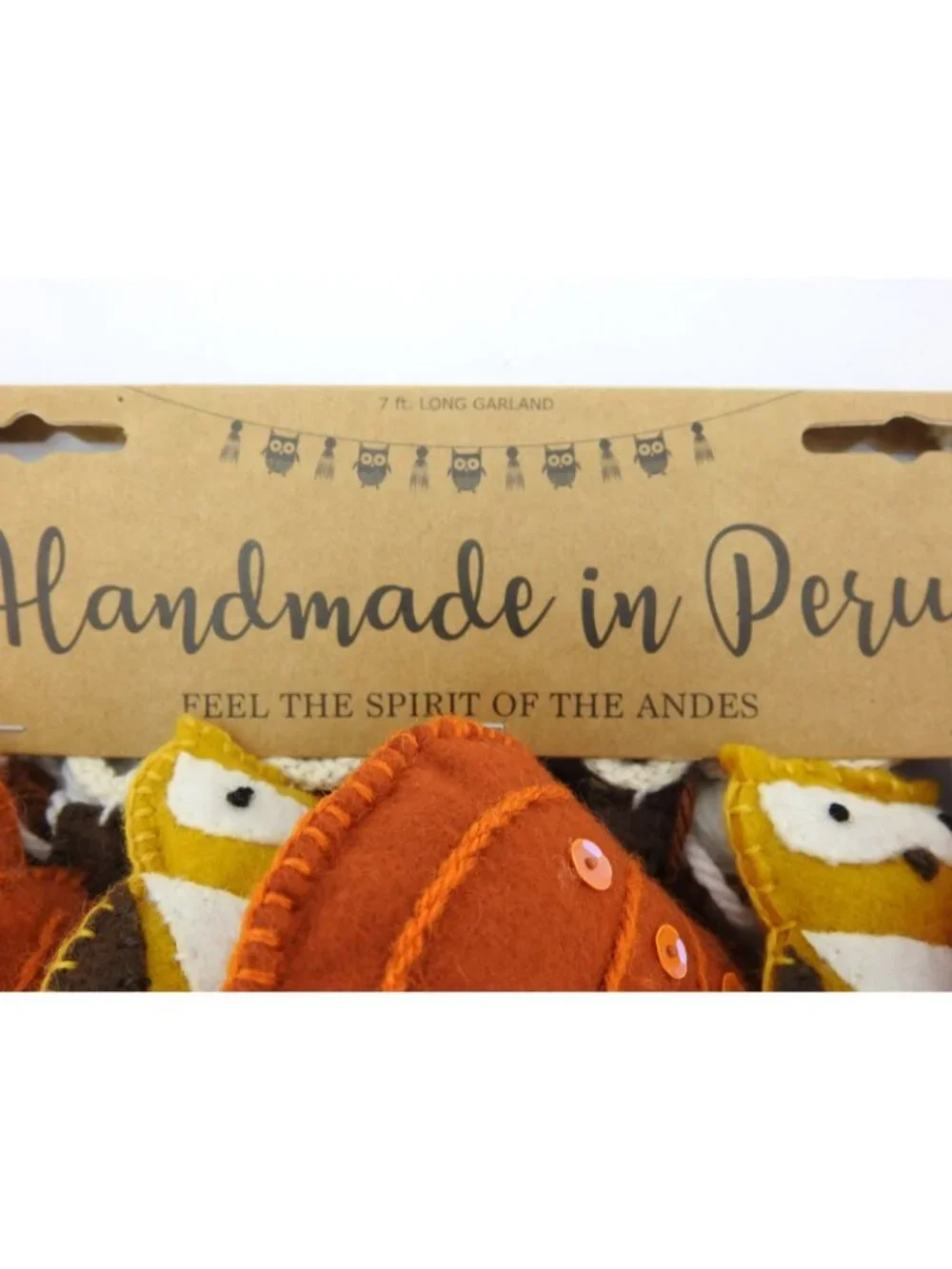 Handmade In Peru Fall Owl Garland 7 Ft Felt Pumpkin Sequin Autumn Decor
